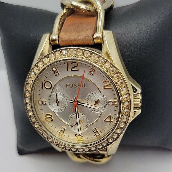Fossil Riley ES3723 Women's Brown Leather Analog Silver Dial Quartz Watch DE19 - Picture 2 of 10